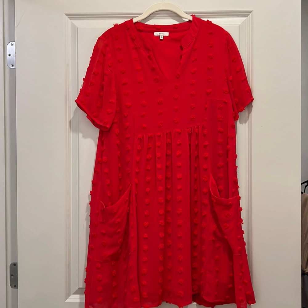 JODIFL Red Polka Dot Textured Shift Dress